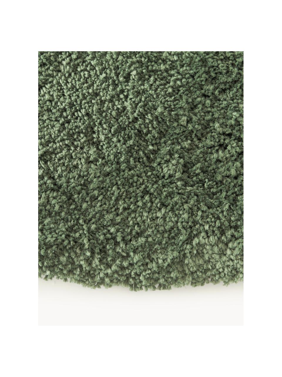 Okrągły puszysty dywan z długim włosiem Leighton, Ciemny zielony, Ø 150 x W 3 cm (Rozmiar M)