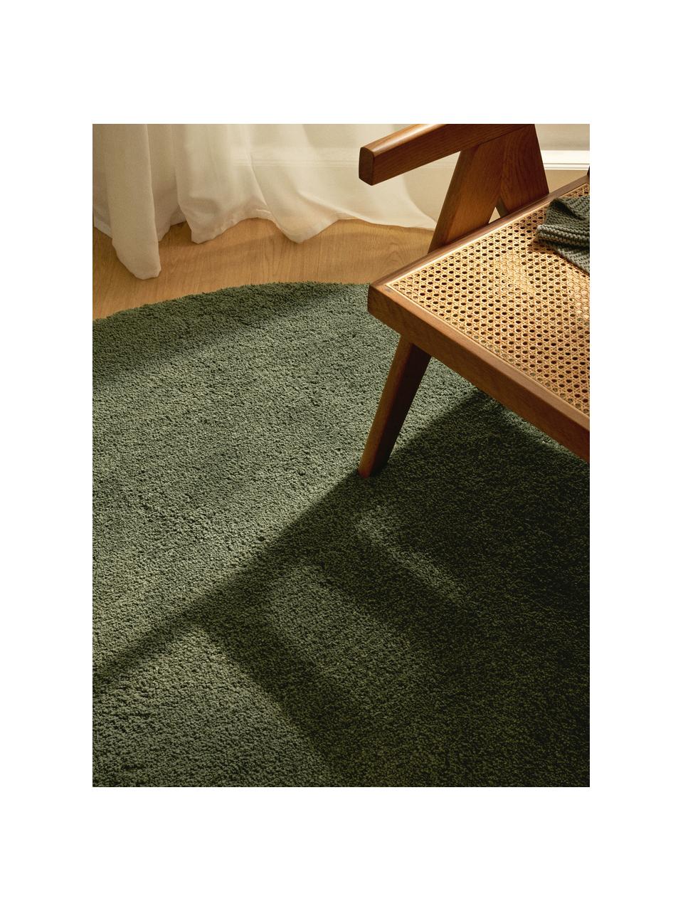 Alfombra redonda de pelo largo Leighton, Microfibra (100% poliéster, certificado GRS), Verde oscuro, Ø 120 cm (Tamaño S)