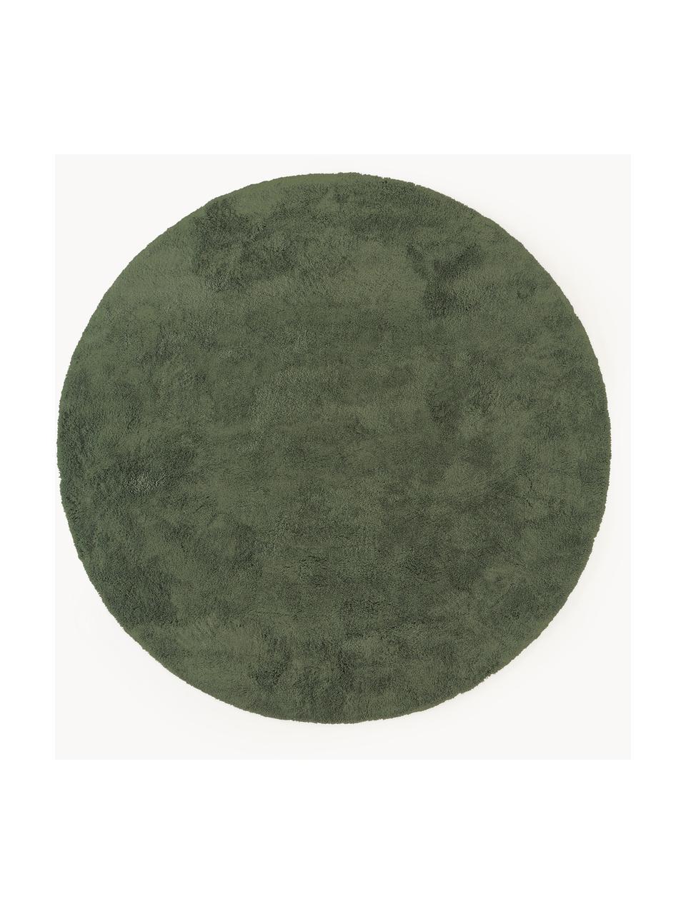 Tappeto rotondo morbido a pelo lungo Leighton, Microfibra (100% poliestere certificato GRS), Verde scuro, Ø 120 cm (taglia S)