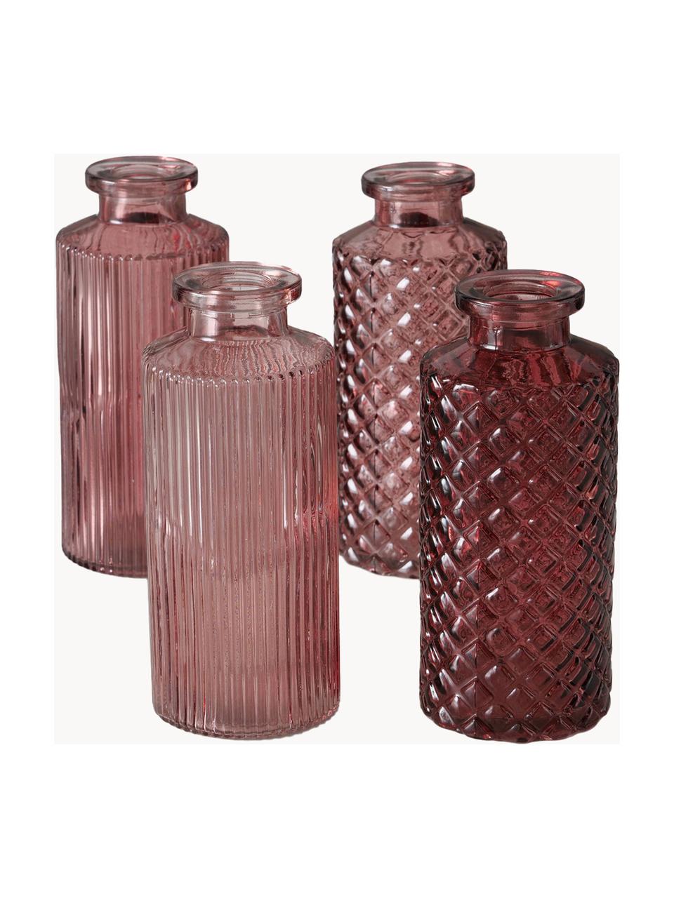 Komplet wazonów ze szkła Panja, 4 elem., Szkło, Odcienie różowego, Ø 6 x W 14 cm