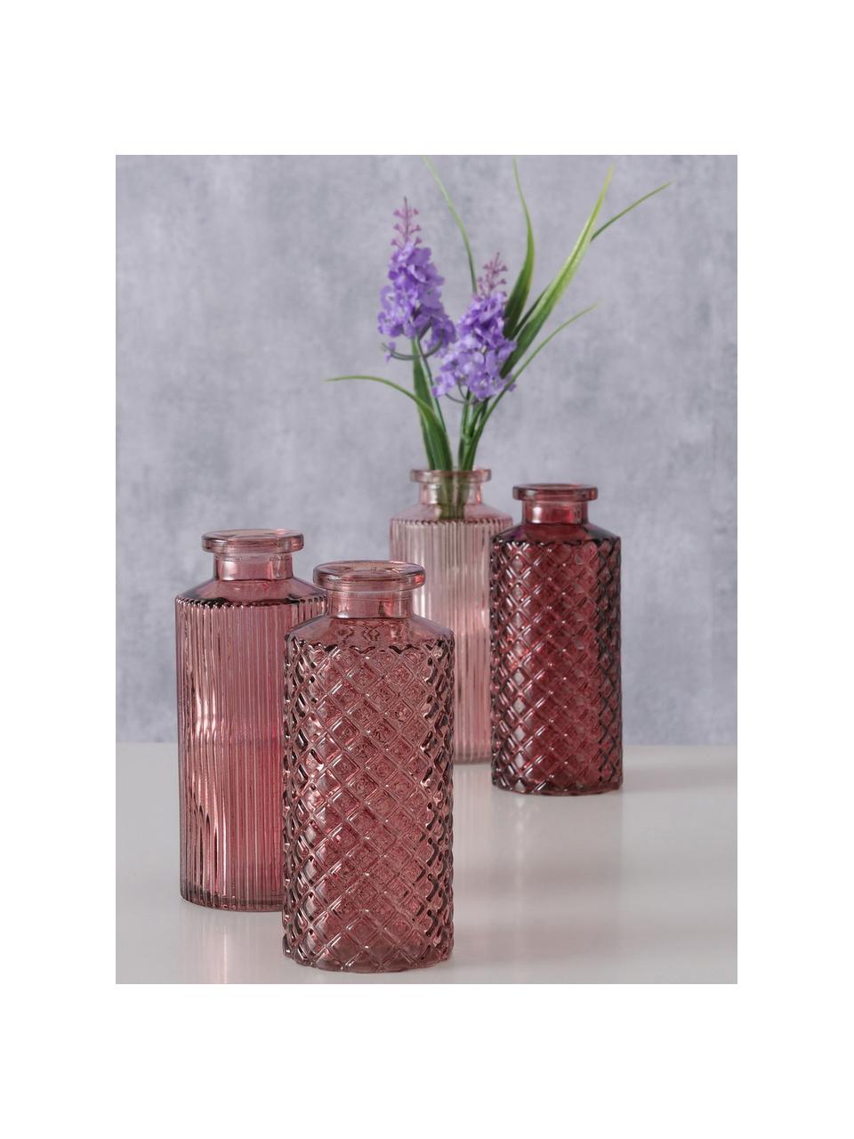Komplet wazonów ze szkła Panja, 4 elem., Szkło, Odcienie różowego, Ø 6 x W 14 cm
