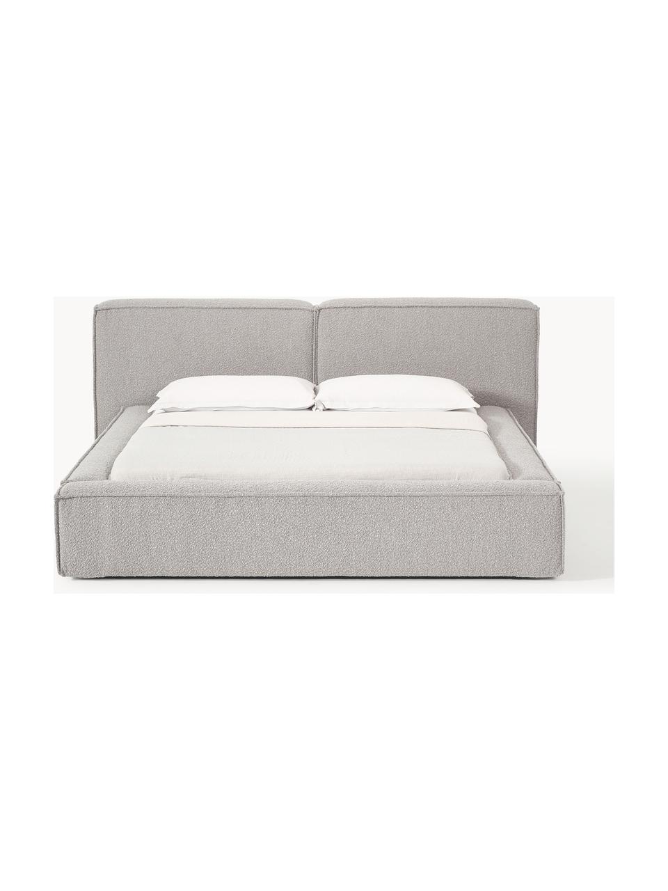 Letto imbottito in bouclé con contenitore Lennon, Rivestimento: bouclé (80% poliestere, 2, Rivestimento: schiuma, certificata Cert, Struttura: legno di pino massiccio, , Piedini: legno, plastica Questo pr, Bouclé grigio, Larg. 208 x Lung. 243 cm (superfice 140 x 200 cm)