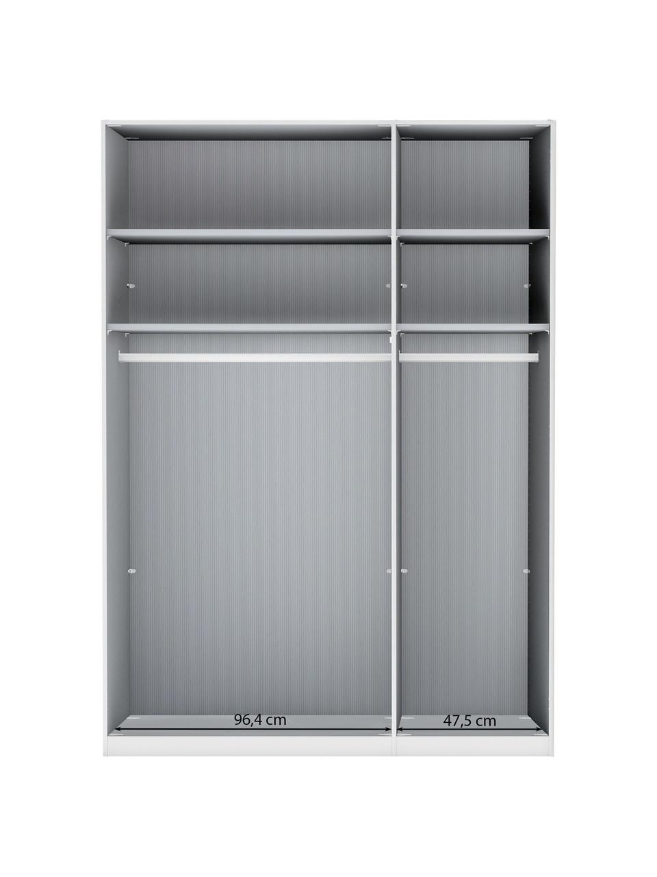 Szafa z lustrzanymi drzwiami Monaco, 3-drzwiowa, Korpus: materiał drewnopochodny f, Biały, z lustrzanymi drzwiami, S 149 x W 216 cm