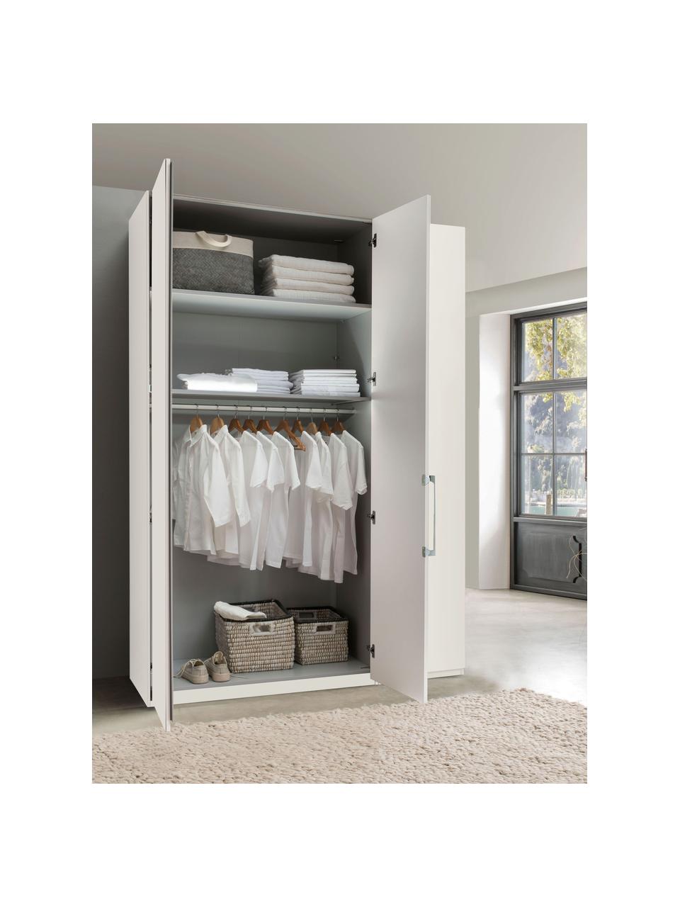 Armario con espejo Monaco, 3 puertas, Estructura: material de madera recubi, Barra: metal recubierto, Blanco, puertas con espejo, An 149 x Al 216 cm