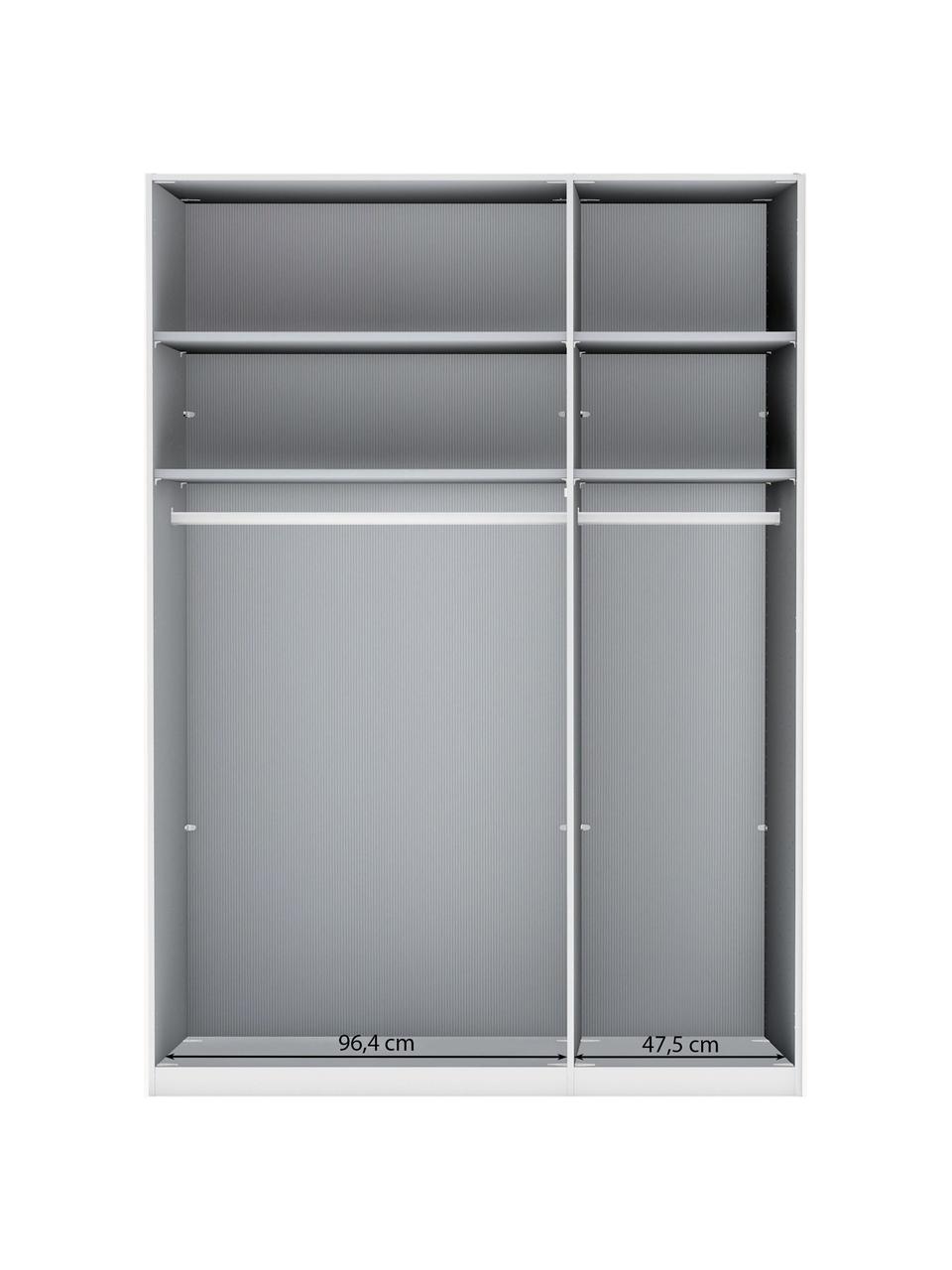 Drehtürenschrank Monaco mit Spiegeltür, 3-türig, Korpus: Holzwerkstoff, foliert, Griffe: Metall, beschichtet, Weiss, mit Spiegeltüren, B 149 x H 216 cm