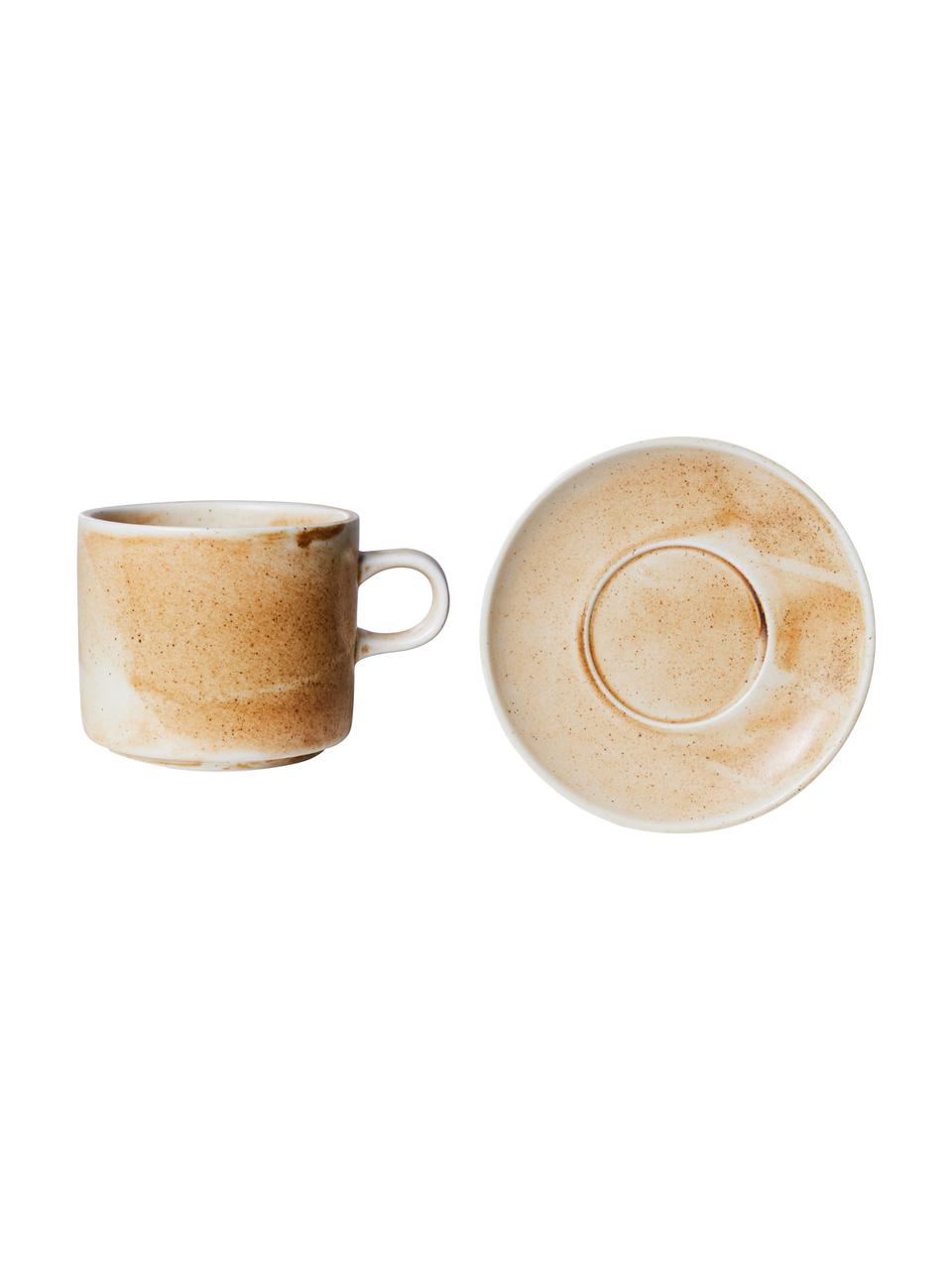 Tazas de porcelana con platitos Chef, 4 uds., Porcelana, Tonos beige, Ø 8 x Al 7 cm, 220 ml