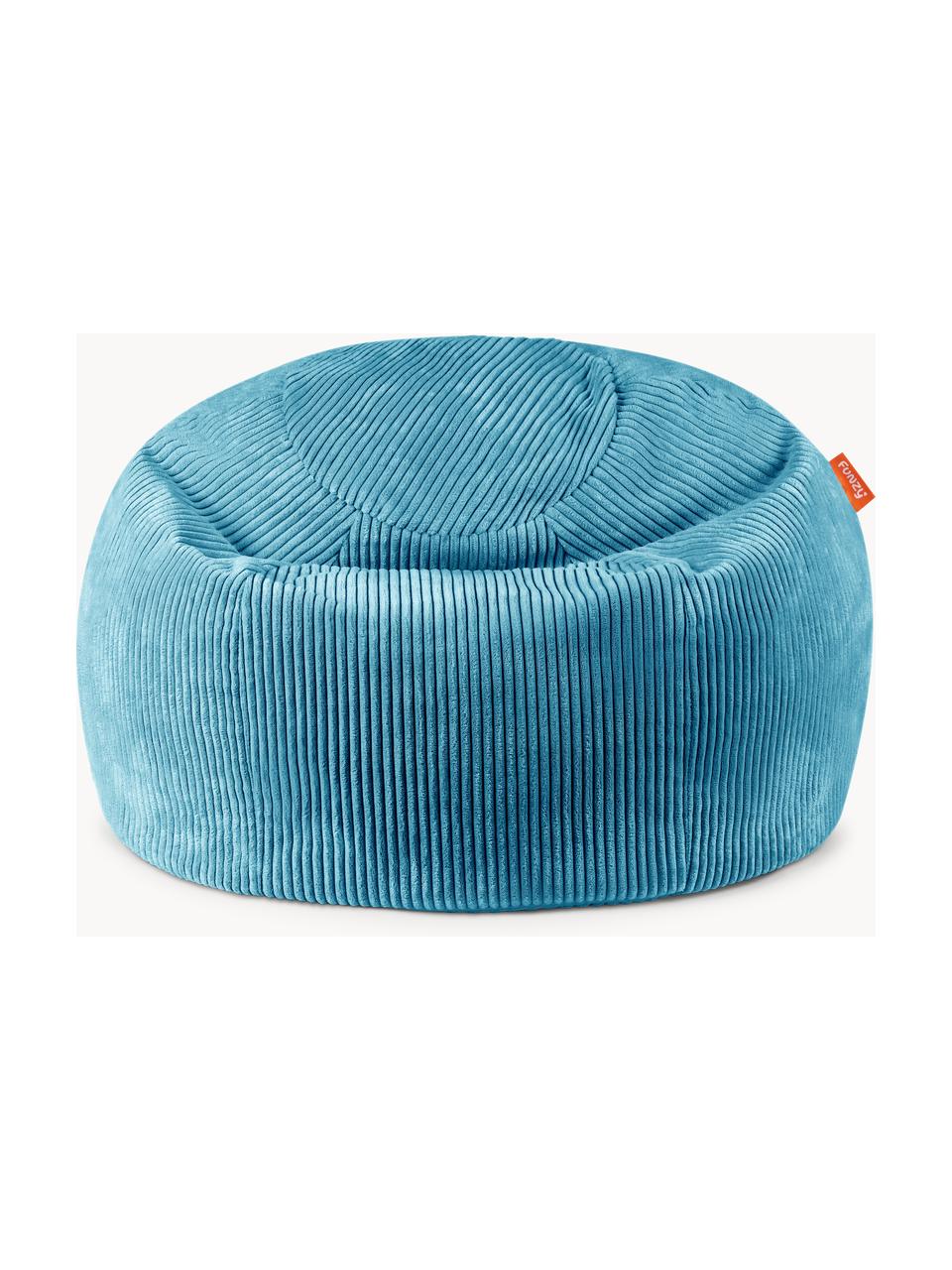 Pouf fait main en velours côtelé pour enfant Flora, Velours côtelé bleu, larg. 85 x haut. 50 cm