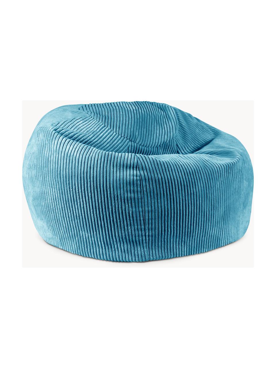 Pouf fait main en velours côtelé pour enfant Flora, Velours côtelé bleu, larg. 85 x haut. 50 cm