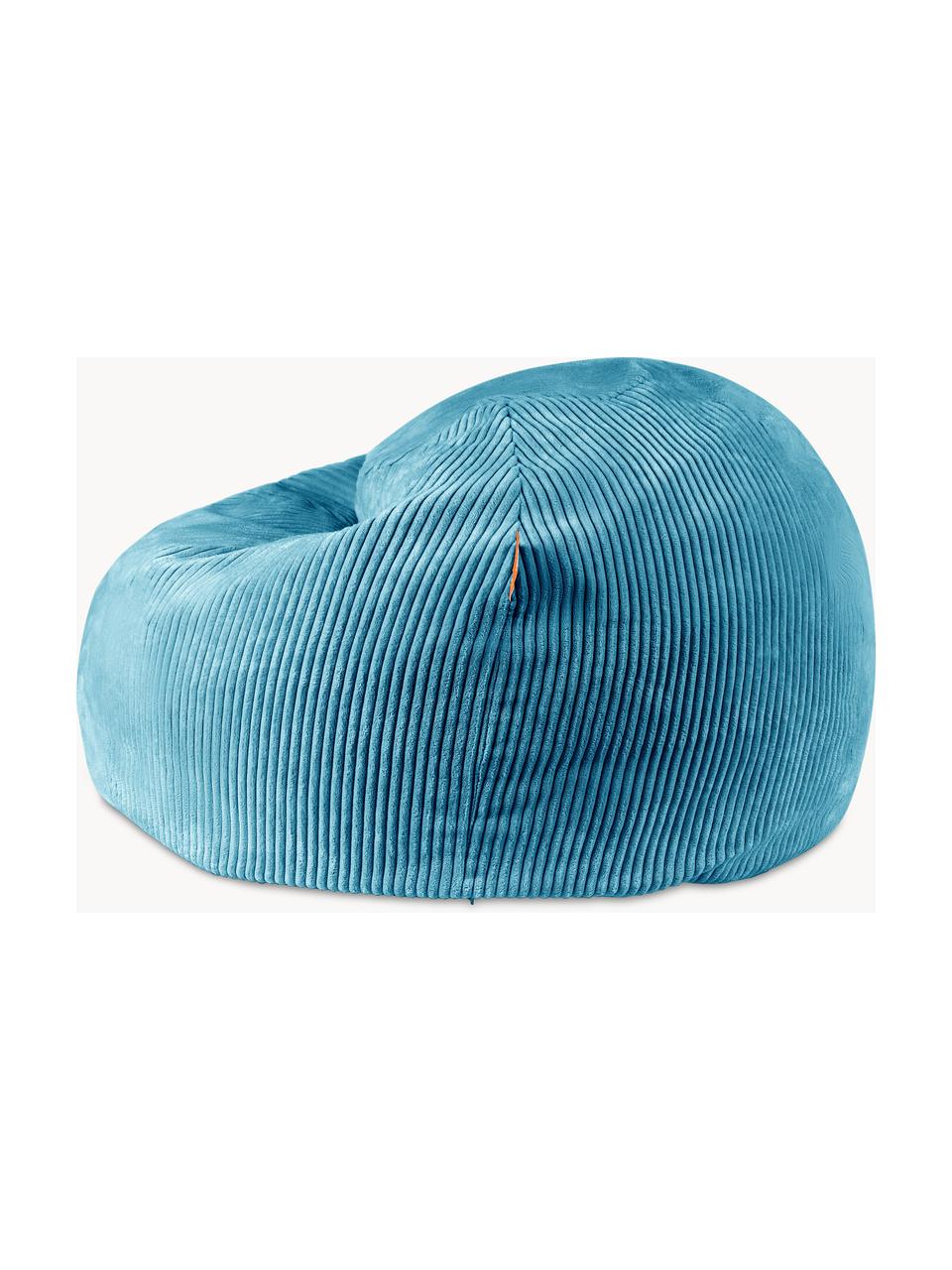 Pouf fait main en velours côtelé pour enfant Flora, Velours côtelé bleu, larg. 85 x haut. 50 cm