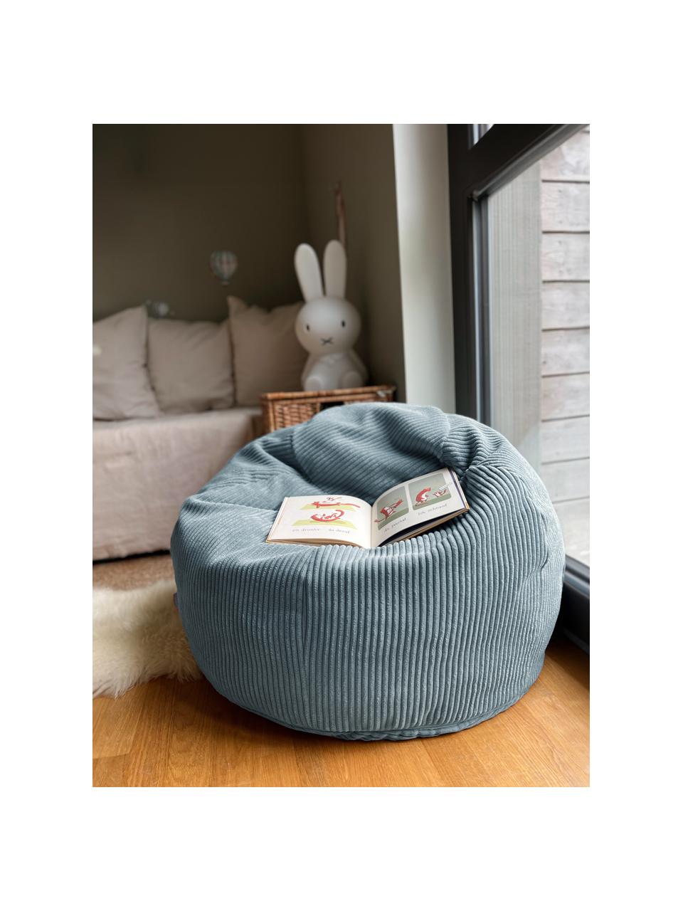 Pouf fait main en velours côtelé pour enfant Flora, Velours côtelé bleu, larg. 85 x haut. 50 cm