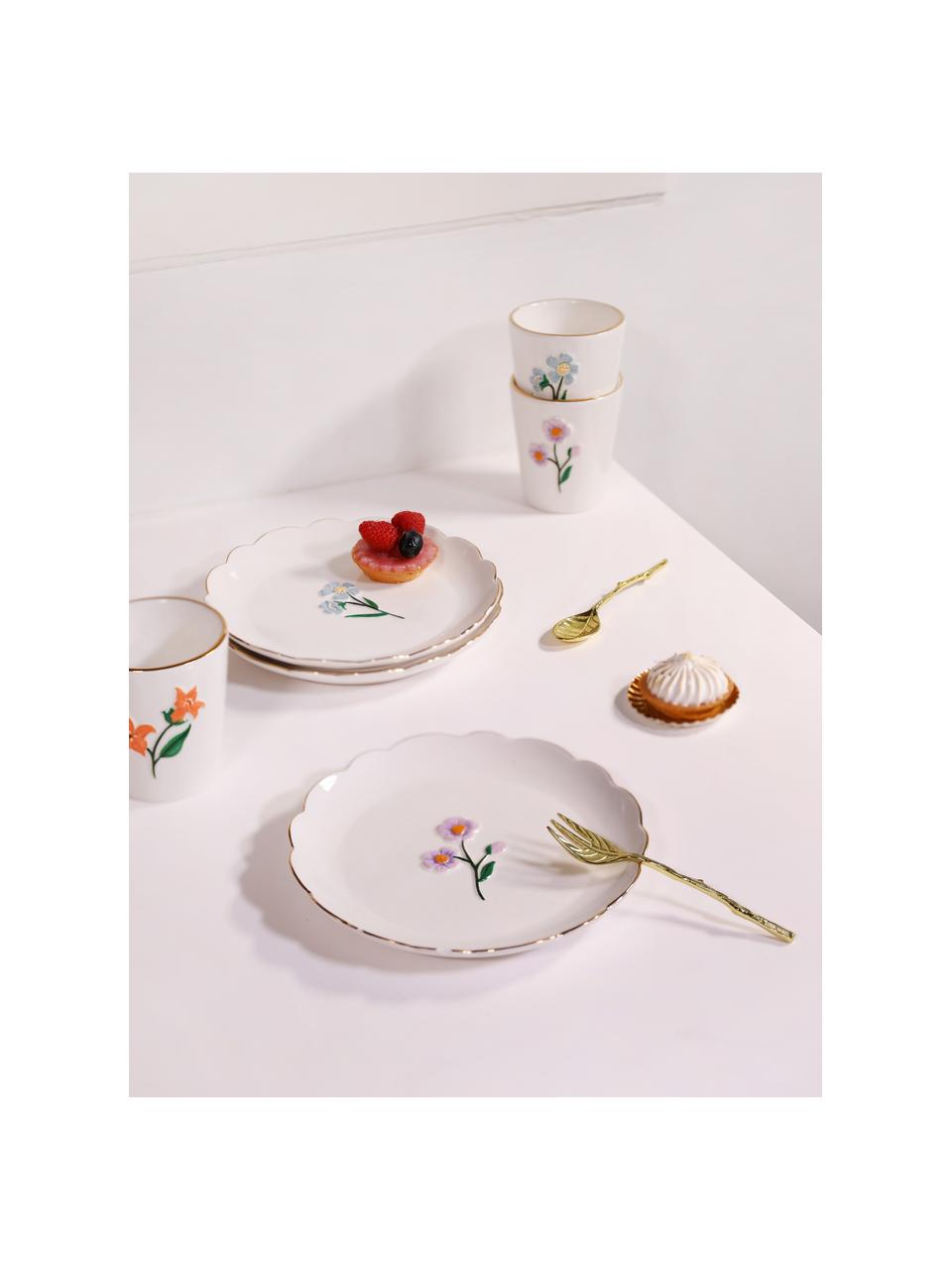 Assiette à dessert blanche à décor floral Wildflower, 4 élém., Dolomie, Multicolore, Ø 17 cm