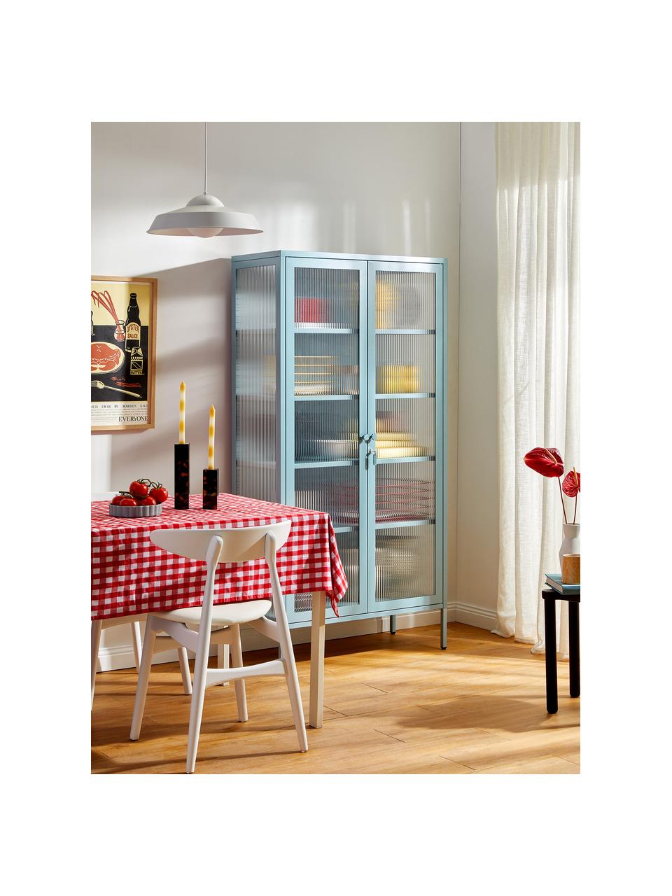 Metall-Vitrine The Collector mit geriffeltem Glas, Hellblau, B 85 x H 170 cm