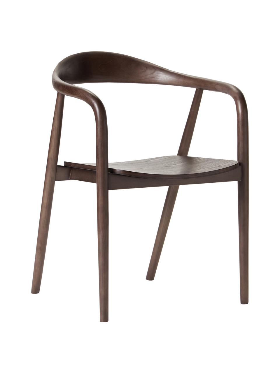 Krzesło z podłokietnikami z drewna Angelina, Drewno jesionowe z certyfikatem FSC lakierowane, sklejka z certyfikatem FSC, Fornir z drewna orzechowego, S 57 x W 80 cm
