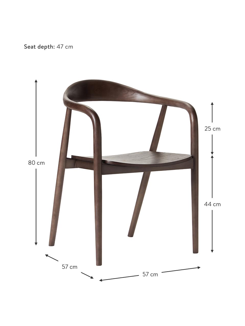 Drevená stolička s opierkami Angelina, Jaseňové drevo lakované, s FSC certifikátom, preglejka lakovaná, s FSC certifikátom, Tmavé jaseňové drevo, Š 57 x V 80 cm
