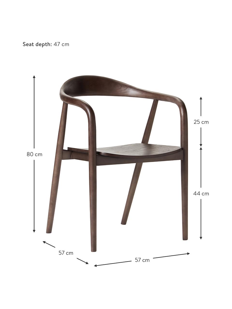 Dřevěná židle s područkami Angelina, Jasanové dřevo, certifikace FSC, lakovaný, překližka, certifikace FSC, Lakované dubové dřevo, Š 57 cm, V 80 cm