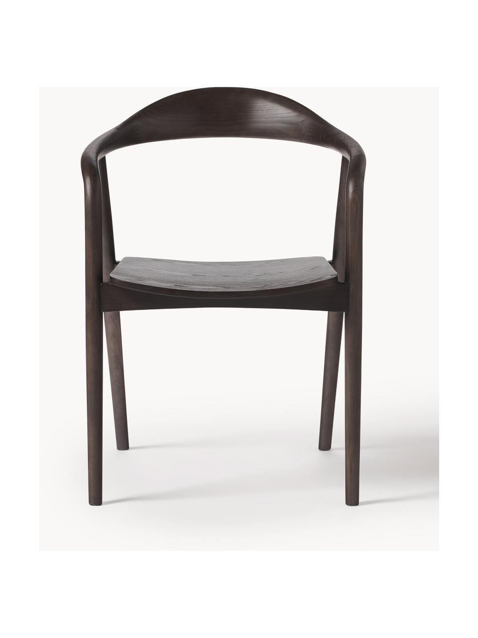 Sedia in legno con braccioli Angelina, Legno di frassino laccato, certificato FSC
Compensato verniciato, certificato FSC, Legno di frassino scuro, Larg. 57 x Alt. 80 cm