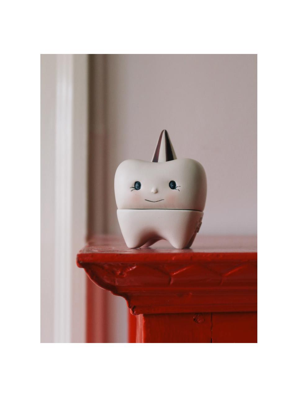 Scatola per bambini Tooth, Materiale in pietra, Bianco latte, multicolore, Larg. 6 x Alt. 9 cm