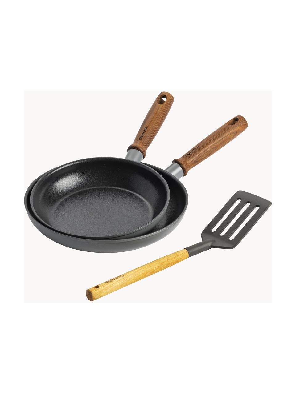 Poêles avec spatule Mayflower Pro, 3 élém., Gris foncé, foncé bois, Lot de tailles variées