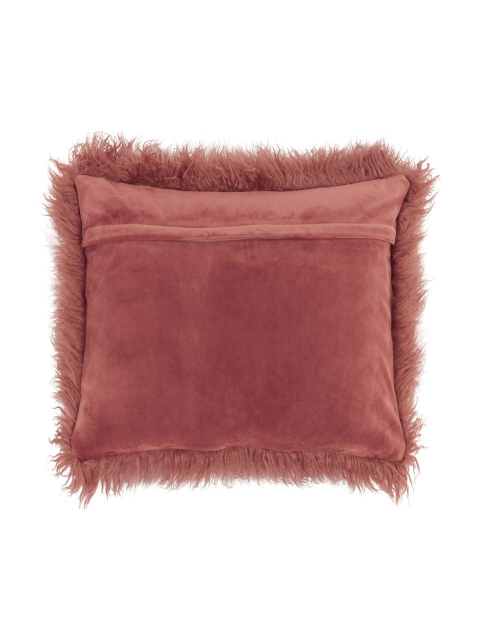 Housse de coussin 40x40 imitation fourrure frisée Morten, Terre cuite