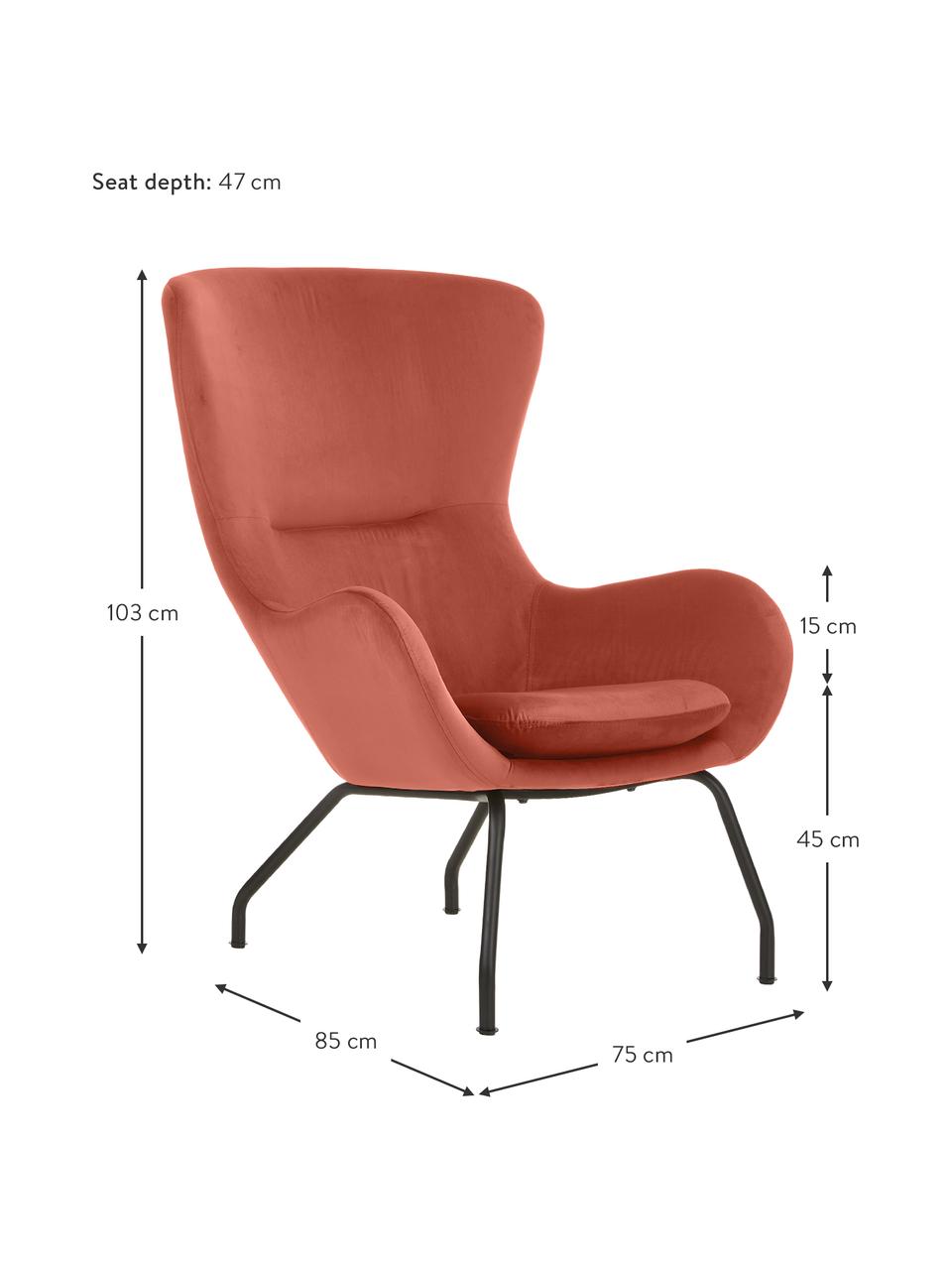 Poltrona Bergère in velluto marrone con piedini in metallo Wing, Rivestimento: velluto (poliestere) Con , Struttura: metallo zincato, Velluto marrone, Larg. 75 x Prof. 85 cm