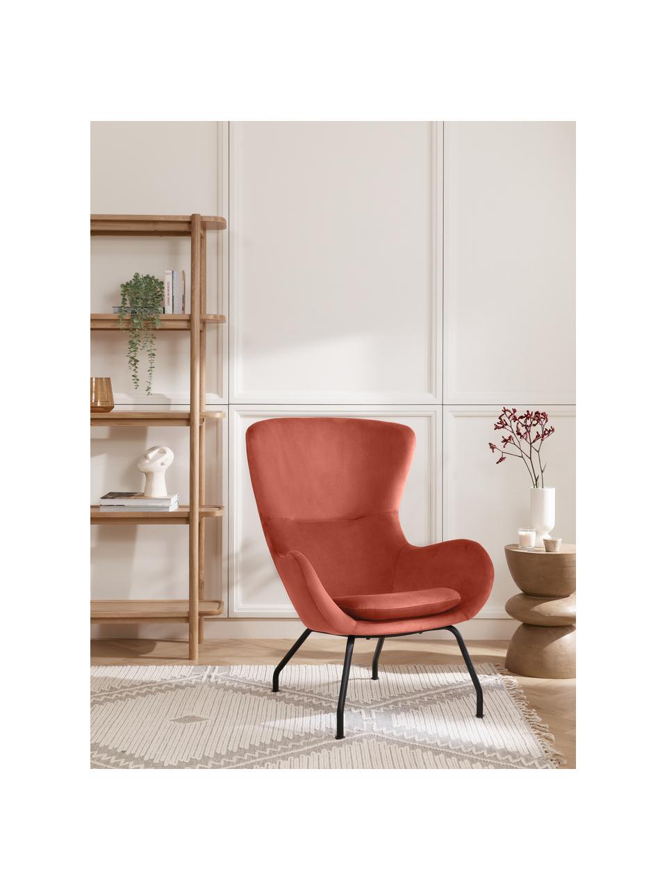 Fluwelen fauteuil Wing in bruin met metalen poten, Frame: metaal, verzinkt, Fluweel bruin, B 75 x H 85 cm