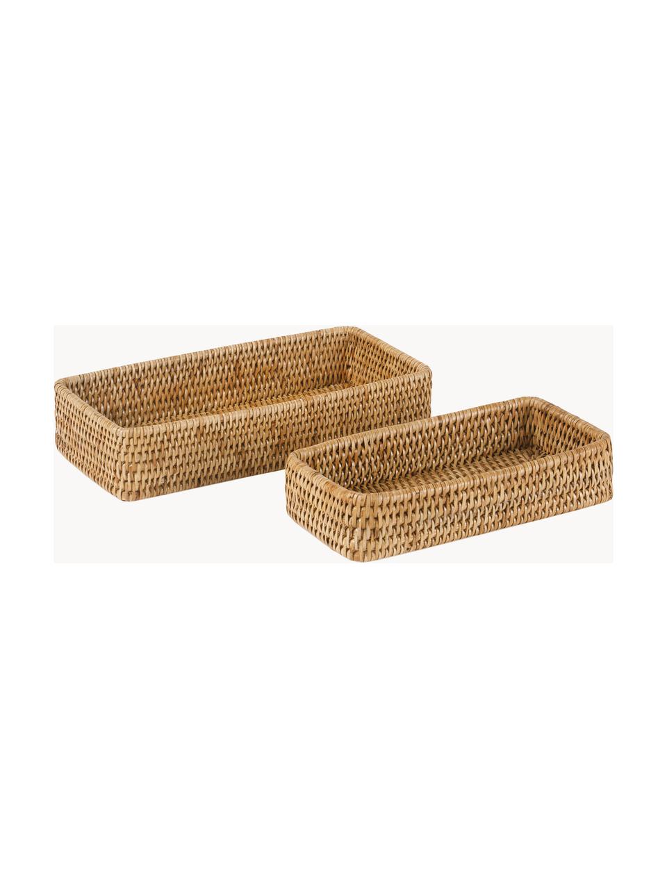 Handgefertigte Deko-Tabletts Güle aus Rattan, 2er-Set, Rattan, Beige, Set mit verschiedenen Grössen