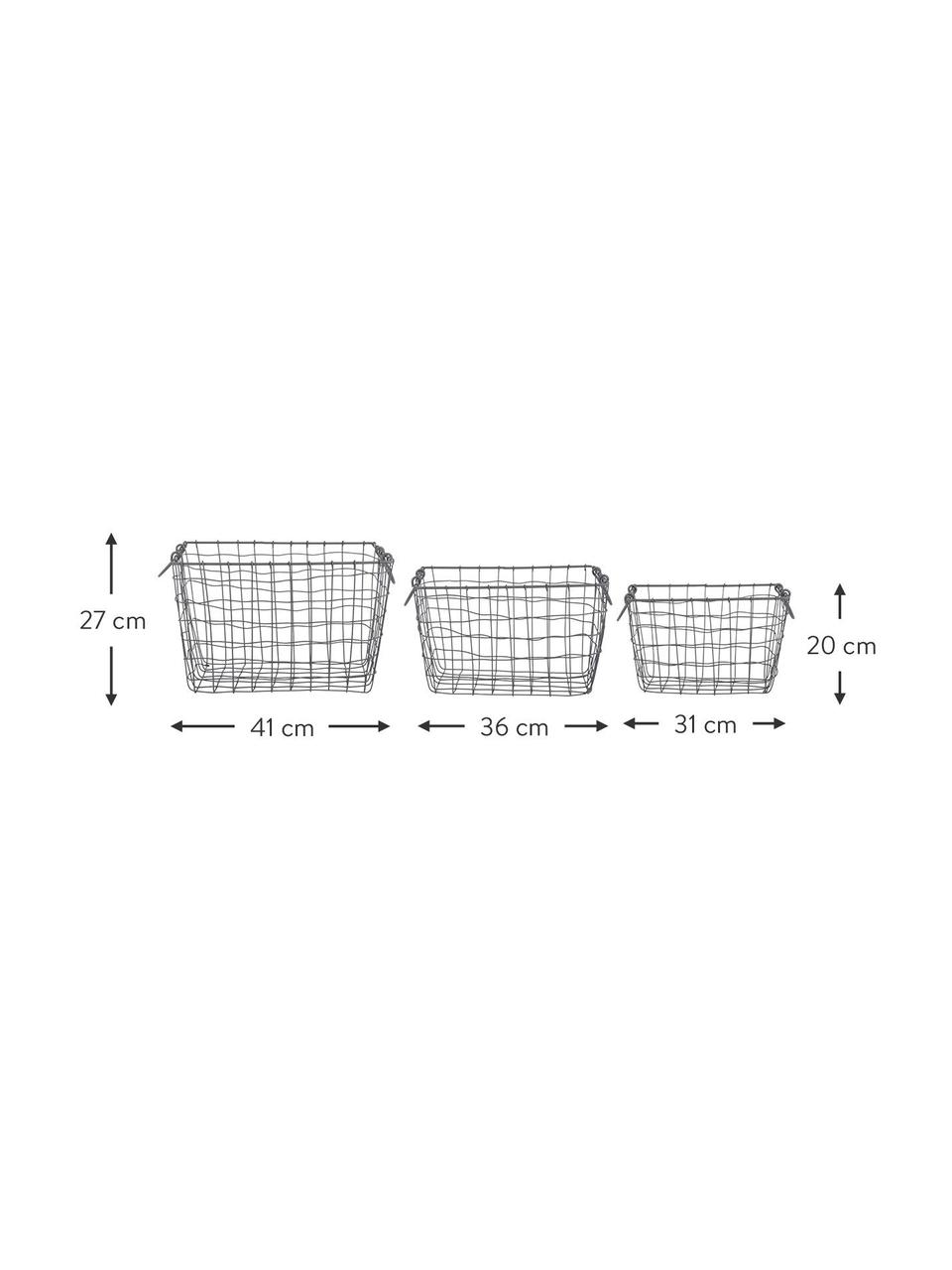 Corbeille en fil industriel Loft, 3 pièces., Métal, galvanisé, Gris, Lot de différentes tailles