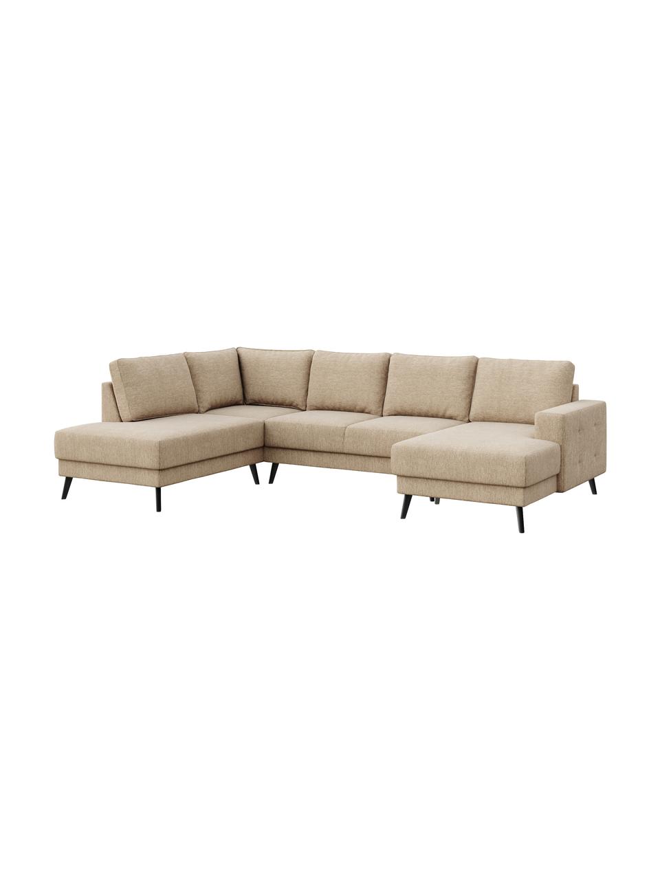 Sofa narożna XL Fynn (5-osobowa), Tapicerka: 100% aksamit poliestrowy , Nogi: drewno lakierowane, Beżowy, S 306 x G 200 cm, lewostronna