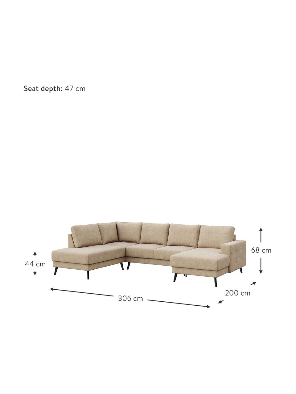 Sofa narożna XL Fynn (5-osobowa), Tapicerka: 100% aksamit poliestrowy , Nogi: drewno lakierowane, Beżowy, S 306 x G 200 cm, lewostronna