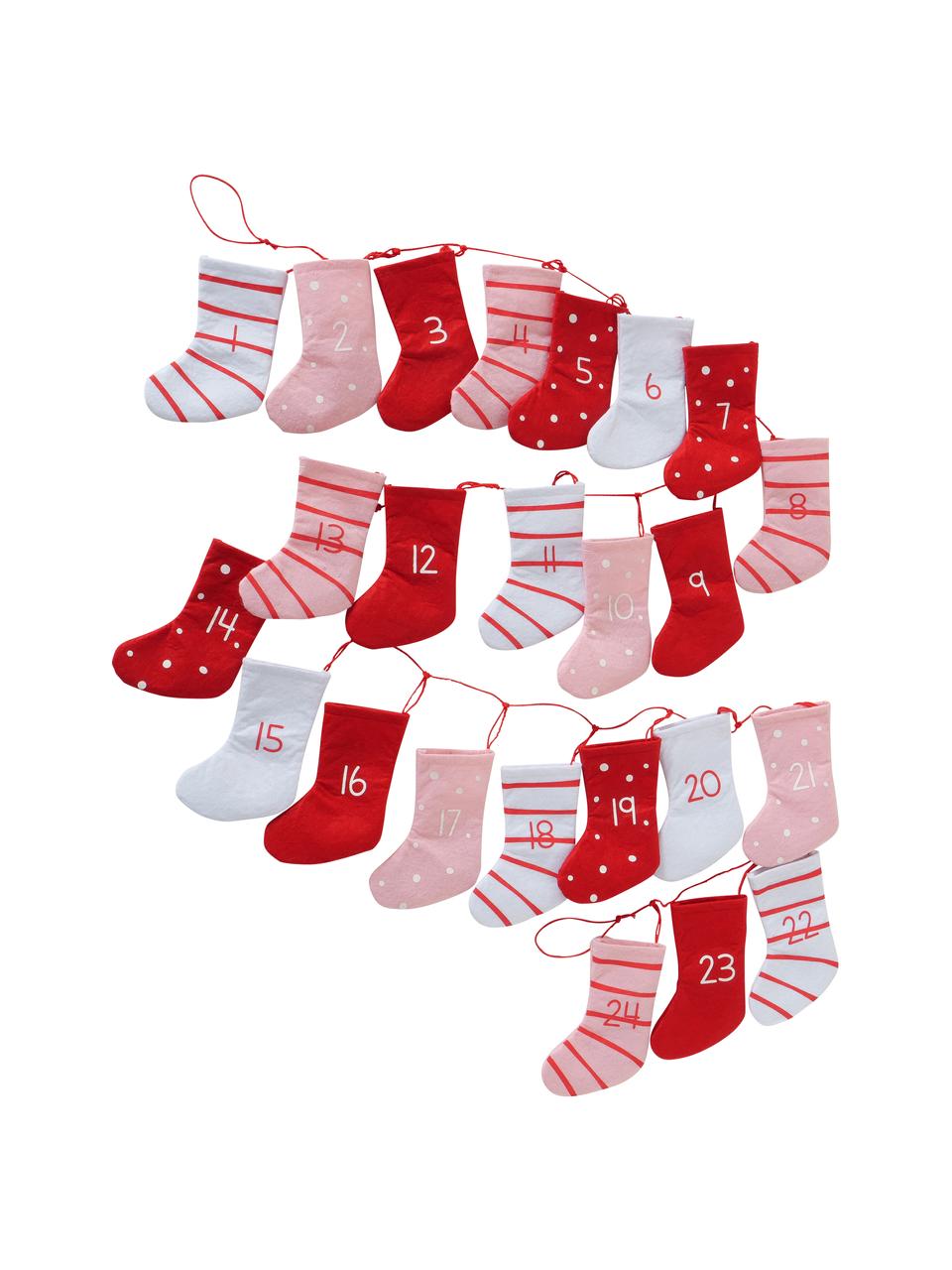 Adventskalender Socks L 200 cm, Filz, Rot, Rosa, Weiß, L 200 cm