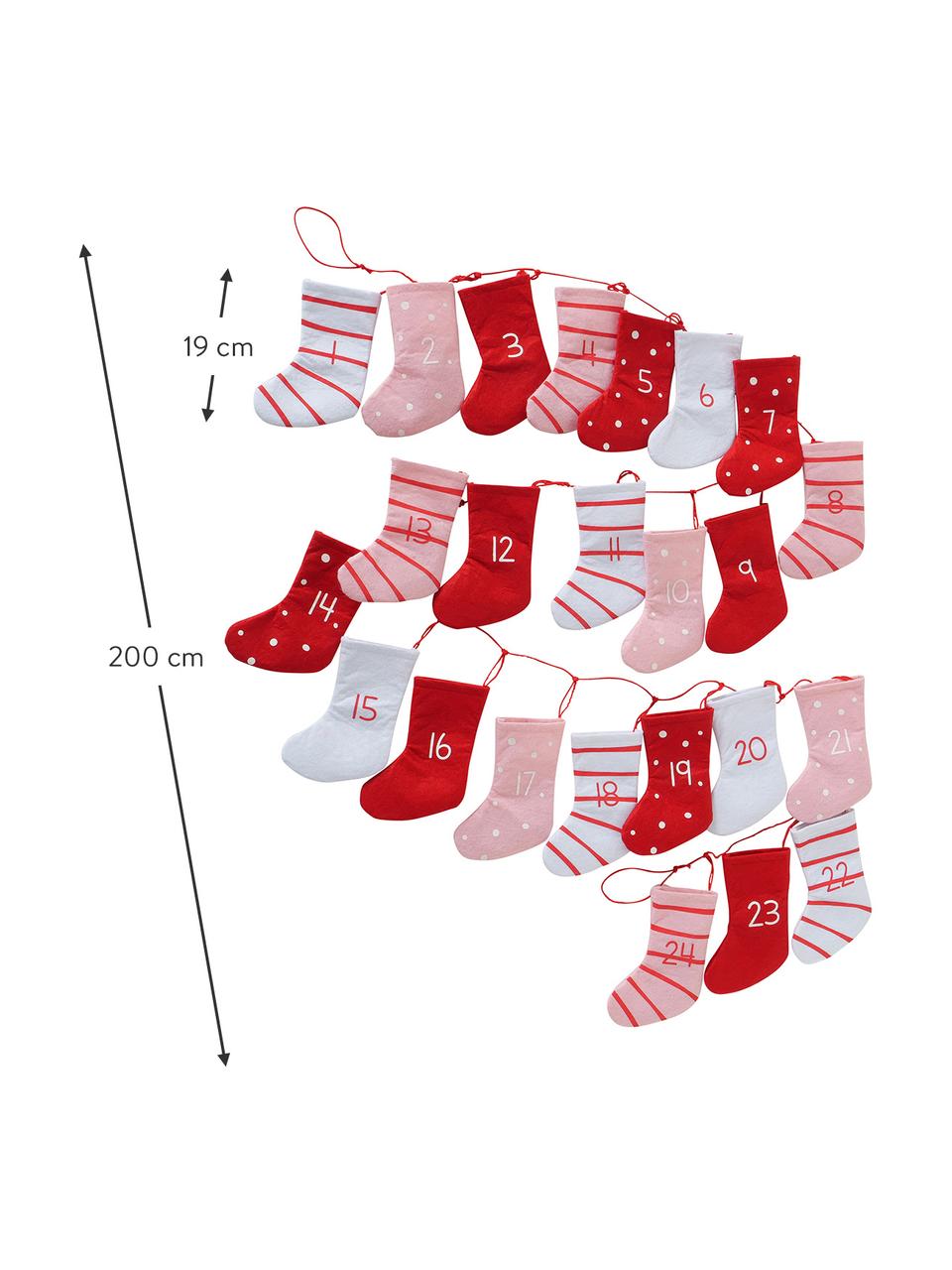 Calendario de adviento Socks, 200 cm, Fieltro, Rojo, rosa, blanco, L 200 cm