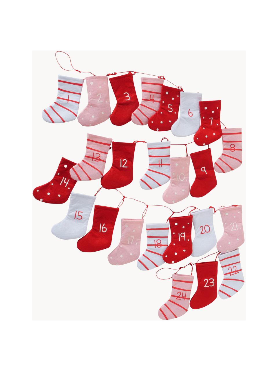 Adventskalender Socks L 200 cm, Filz, Rot, Rosa, Weiß, L 200 cm