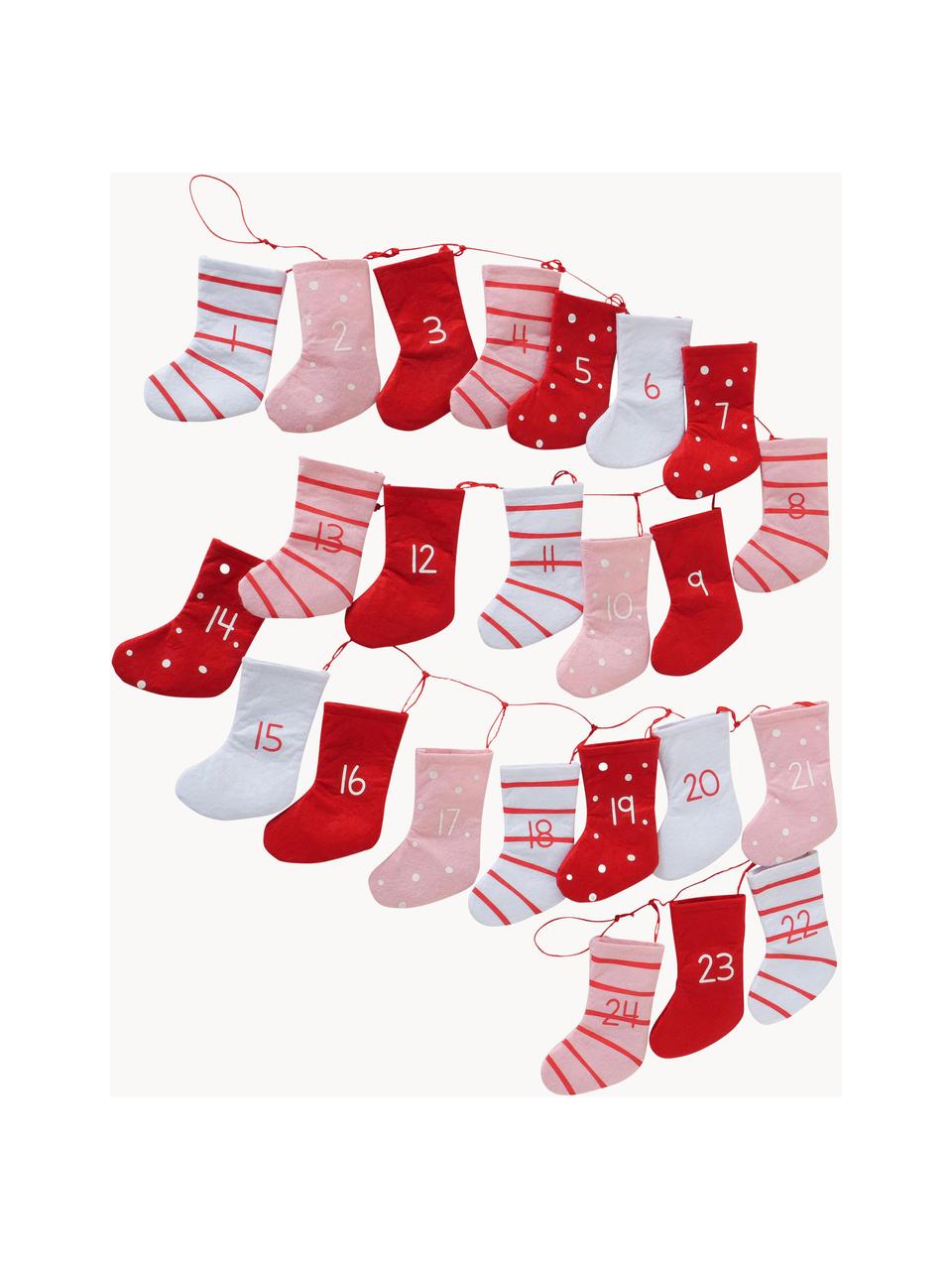 Calendario de adviento Socks, 200 cm, Fieltro, Rojo, rosa, blanco, L 200 cm