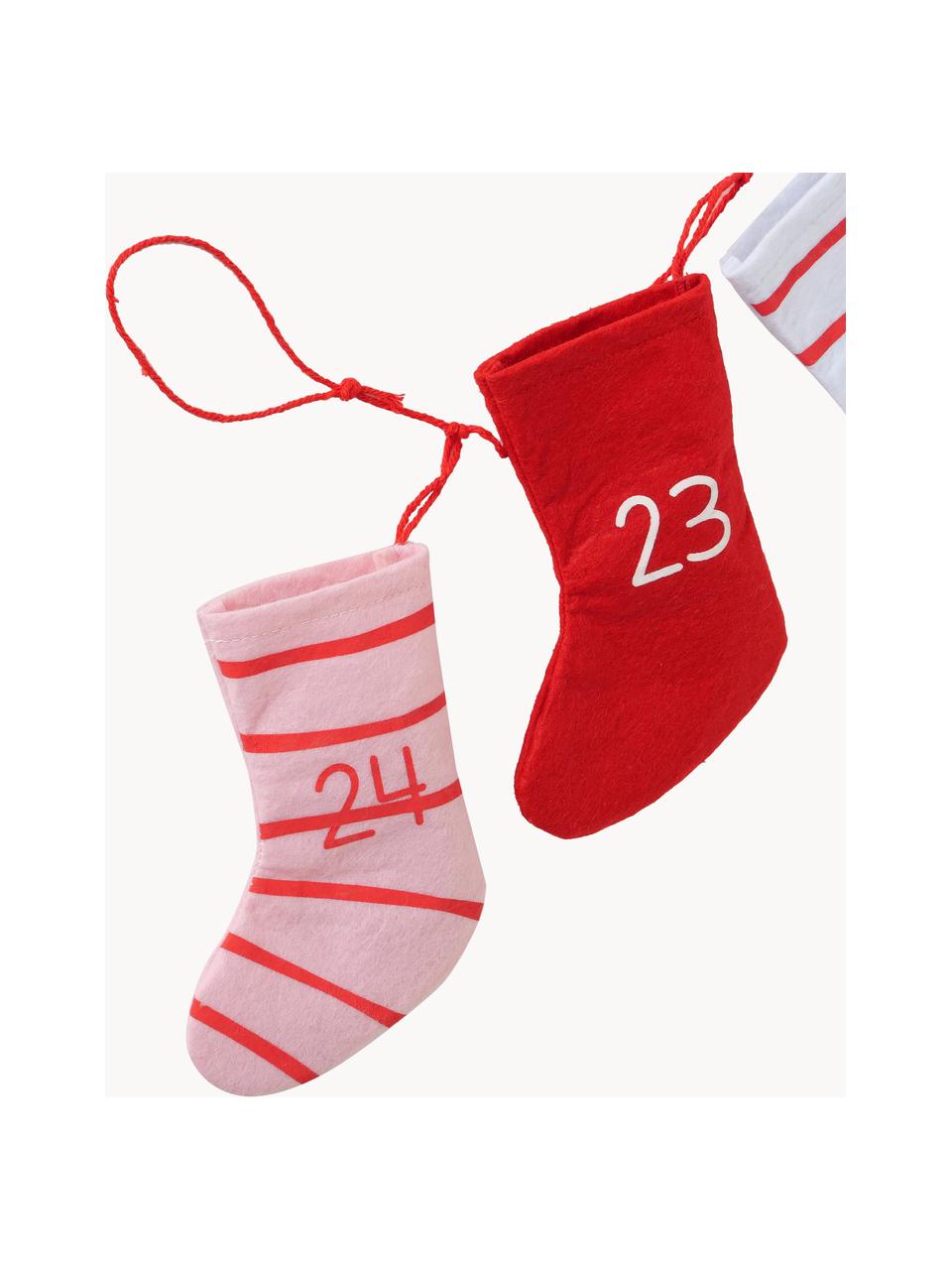 Adventskalender Socks L 200 cm, Vilt, Rood, roze, wit, L 200 cm