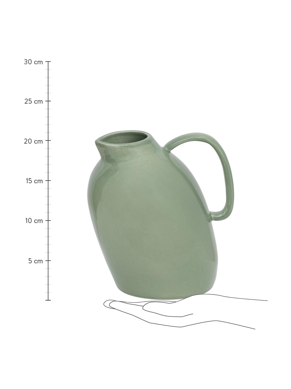 Handgemachter Krug Artisan in organischer Form, Steingut, Grün, 18 x 21 cm