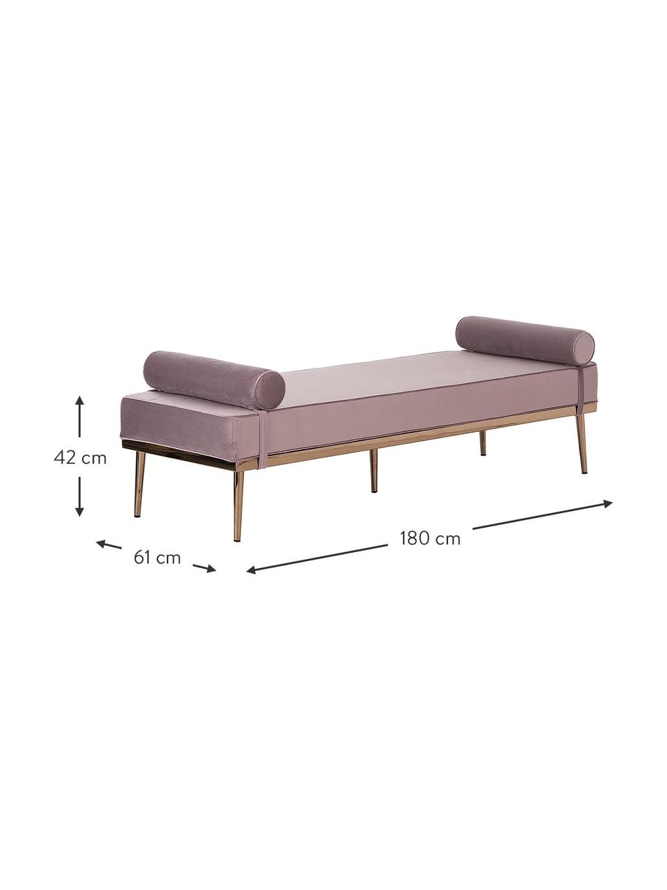 Fluwelen daybed Aurora in roze met metalen poten, Bekleding: fluweel (hoogwaardig poly, Poten: gecoat metaal, Fluweel mauve, B 180 x H 42 cm