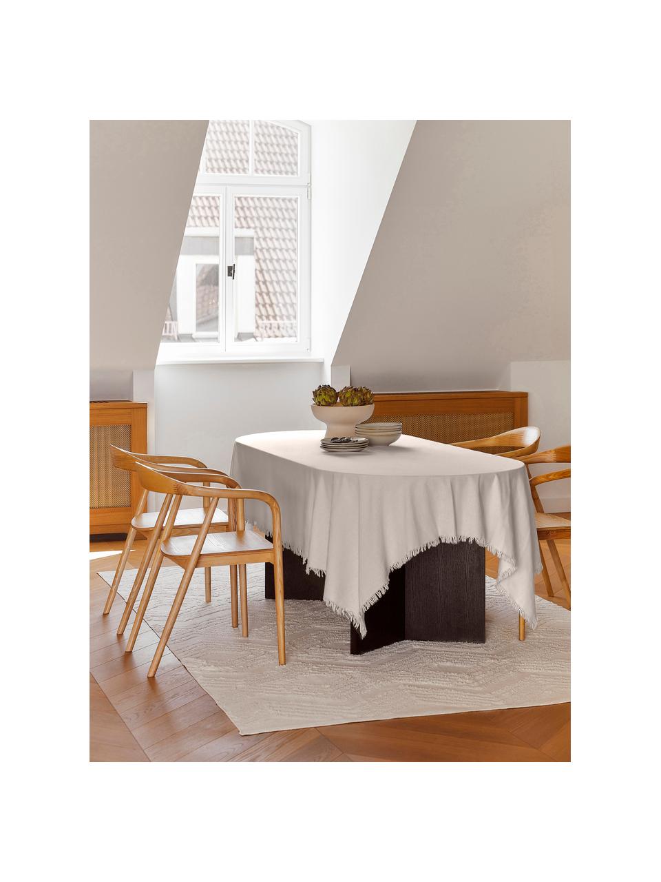 Tischdecke Nalia mit Fransen, Baumwolle, Hellbeige, 6-8 Personen (B 160 x L 250 cm)