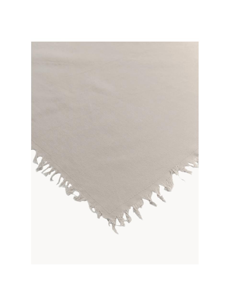 Nappe en coton à franges Nalia, Coton, Beige clair, Pour 6 à 8 pers. (larg. 160 x long. 250 cm)