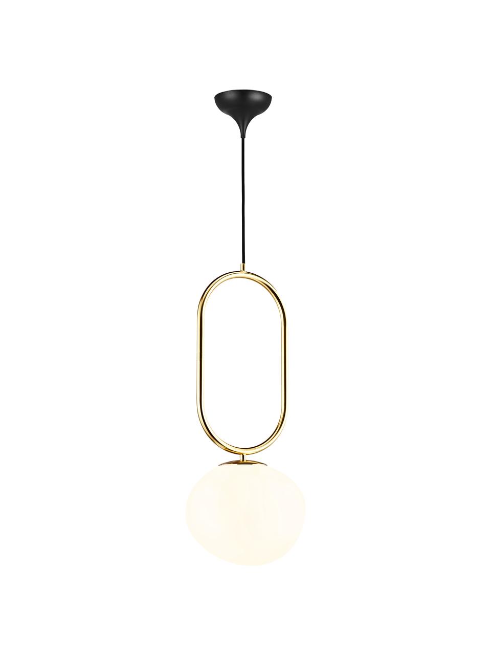 Petite suspension boule en verre Shapes, Blanc crème, laiton, Ø 22 x haut. 300 cm