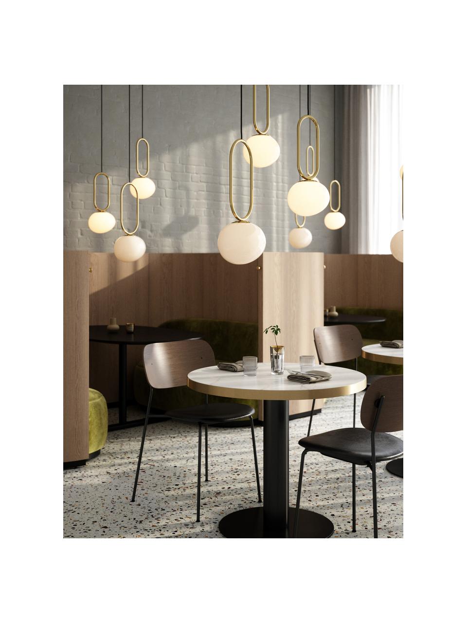 Lampada a sospensione piccola con sfera di vetro Shapes, Paralume: vetro opalino, soffiato a, Baldacchino: metallo rivestito, Bianco crema, ottonato, Ø 22 x Alt. 300 cm