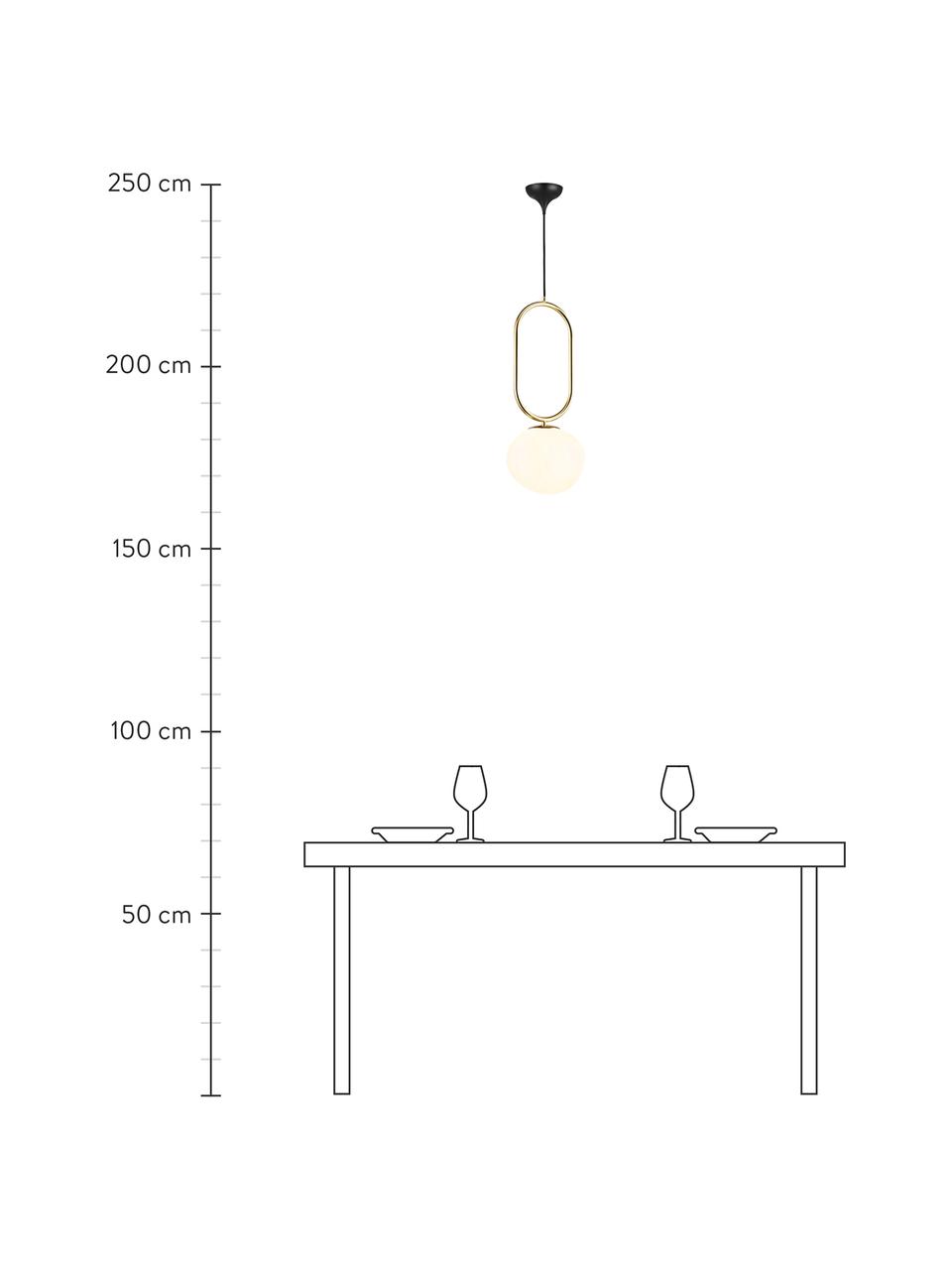 Lámpara de techo pequeña esferica Shapes, Pantalla: vidrio opalino soplado ar, Estructura: metal cepillado, Cable: plástico, Anclaje: metal recubierto, Blanco crema, latón, Ø 22 x Al 300 cm