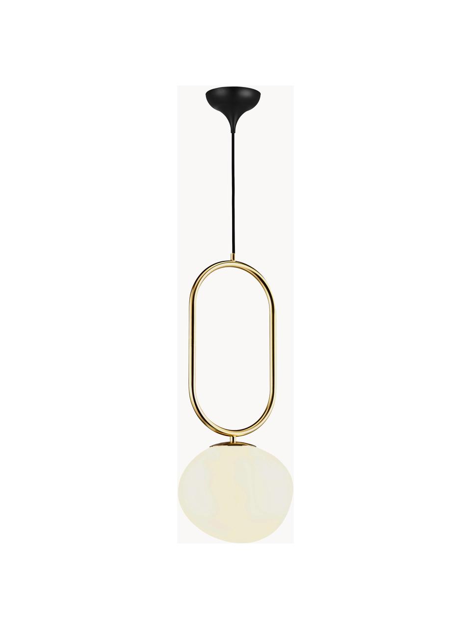 Lampada a sospensione piccola con sfera di vetro Shapes, Paralume: vetro opalino, soffiato a, Baldacchino: metallo rivestito, Bianco crema, dorato, Ø 22 x Alt. 300 cm