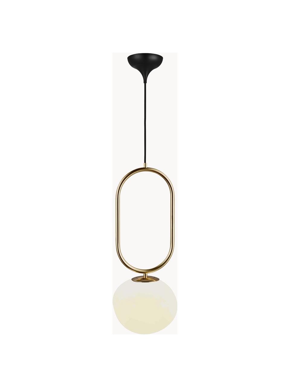 Lampada a sospensione piccola con sfera di vetro Shapes, Paralume: vetro opalino, soffiato a, Baldacchino: metallo rivestito, Bianco crema, dorato, Ø 22 x Alt. 300 cm