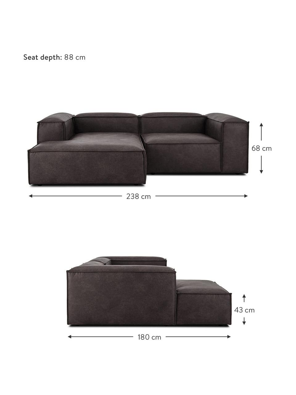 Canapé d'angle modulable en cuir recyclé Lennon, Cuir brun-gris, larg. 238 x prof. 180 cm, méridienne à gauche