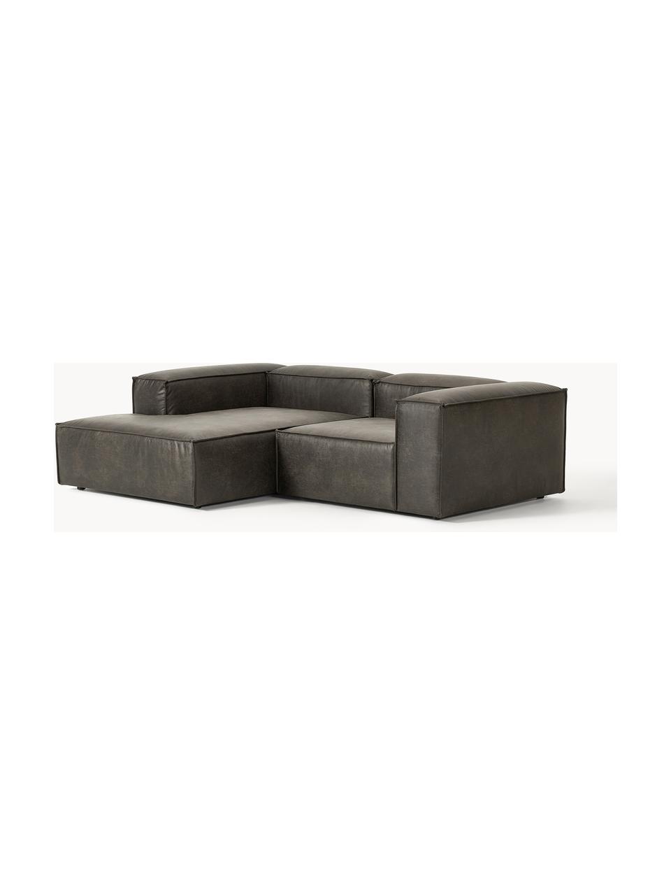 Modulares Ecksofa Lennon aus recyceltem Leder, Bezug: Recyceltes Leder (70 % Le, Gestell: Massives Holz, Sperrholz, Füße: Kunststoff Dieses Produkt, Leder Taupe, B 238 x T 180 cm, Eckteil rechts