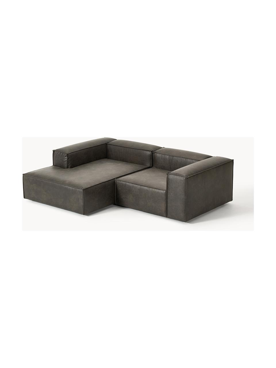 Modulares Ecksofa Lennon aus recyceltem Leder, Bezug: Recyceltes Leder (70 % Le, Gestell: Massives Holz, Sperrholz, Füße: Kunststoff Dieses Produkt, Leder Taupe, B 238 x T 180 cm, Eckteil links