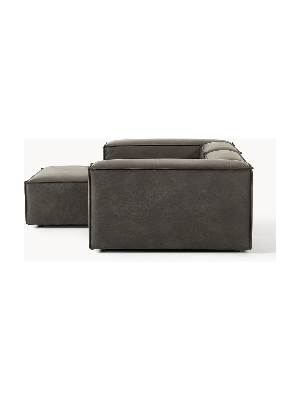 Modulaire hoekbank Lennon van gerecycled leer, Bekleding: gerecycled leer (70% leer, Frame: massief hout, multiplex, Poten: kunststof Dit product is , Leer taupe, B 238 x D 180 cm, hoekdeel links