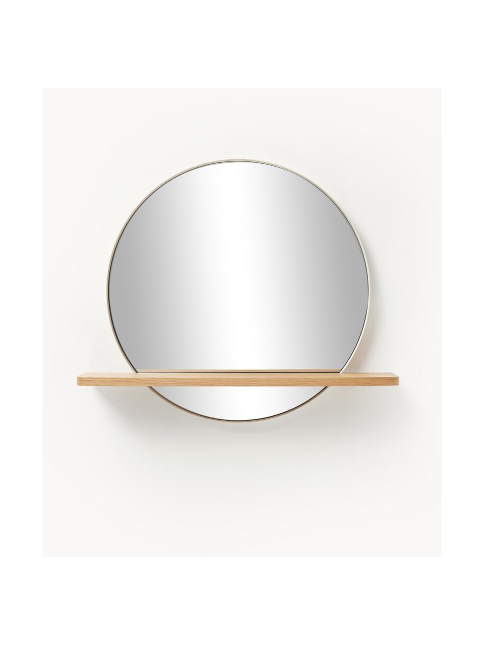 Kulaté nástěnné zrcadlo s dřevěnou poličkou Kenny, Béžová, světlé dřevo, Š 70 cm, V 60 cm