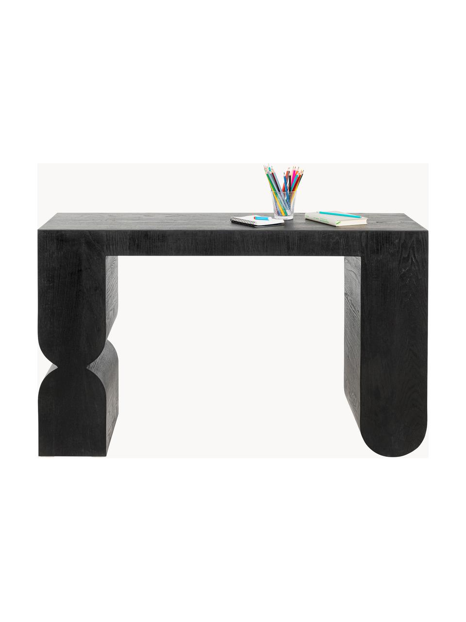 Console artisanale en bois Curve, MDF avec placage en frêne, Noir, larg. 120 x haut. 76 cm