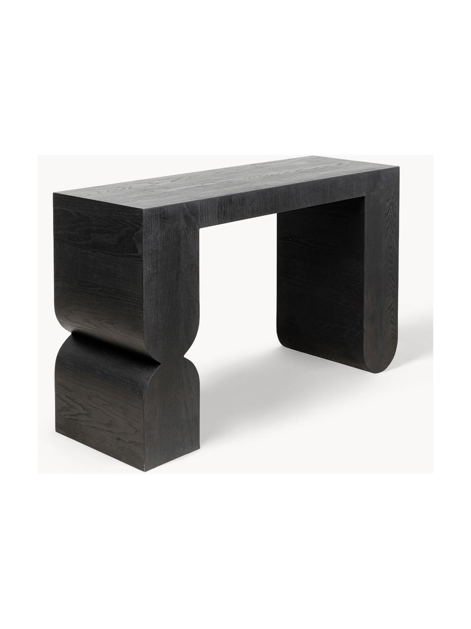 Handgemaakte houten console Curve, MDF met essenhoutfineer, Zwart, B 120 x H 76 cm